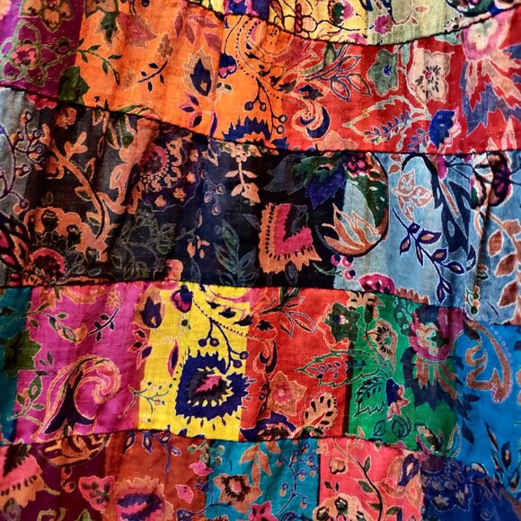 Vintage Boho Womens M/L? Patchwork Tiers Semi Sheer Lightweight Maxi Skirt Flaw - Picture 7 of 11